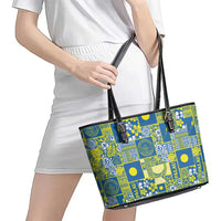 Palau Ungil Kurismas Leather Tote Bag Pacific Patchwork Xmas Vibes LT9 - Polynesian Pride