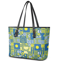 Palau Ungil Kurismas Leather Tote Bag Pacific Patchwork Xmas Vibes LT9 - Polynesian Pride