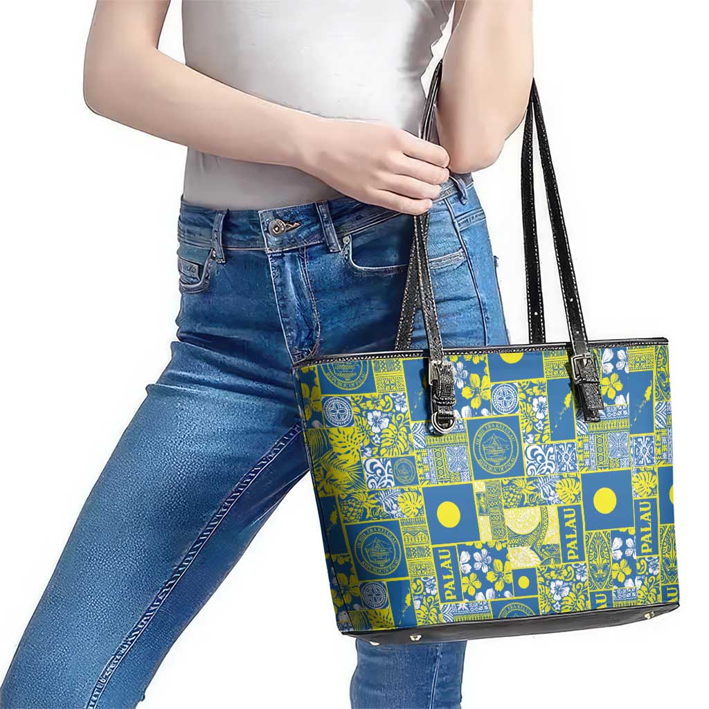 Palau Ungil Kurismas Leather Tote Bag Pacific Patchwork Xmas Vibes LT9 - Polynesian Pride