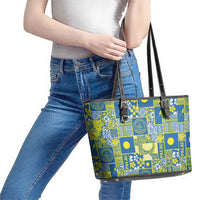 Palau Ungil Kurismas Leather Tote Bag Pacific Patchwork Xmas Vibes LT9 - Polynesian Pride
