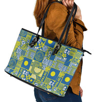 Palau Ungil Kurismas Leather Tote Bag Pacific Patchwork Xmas Vibes LT9 - Polynesian Pride