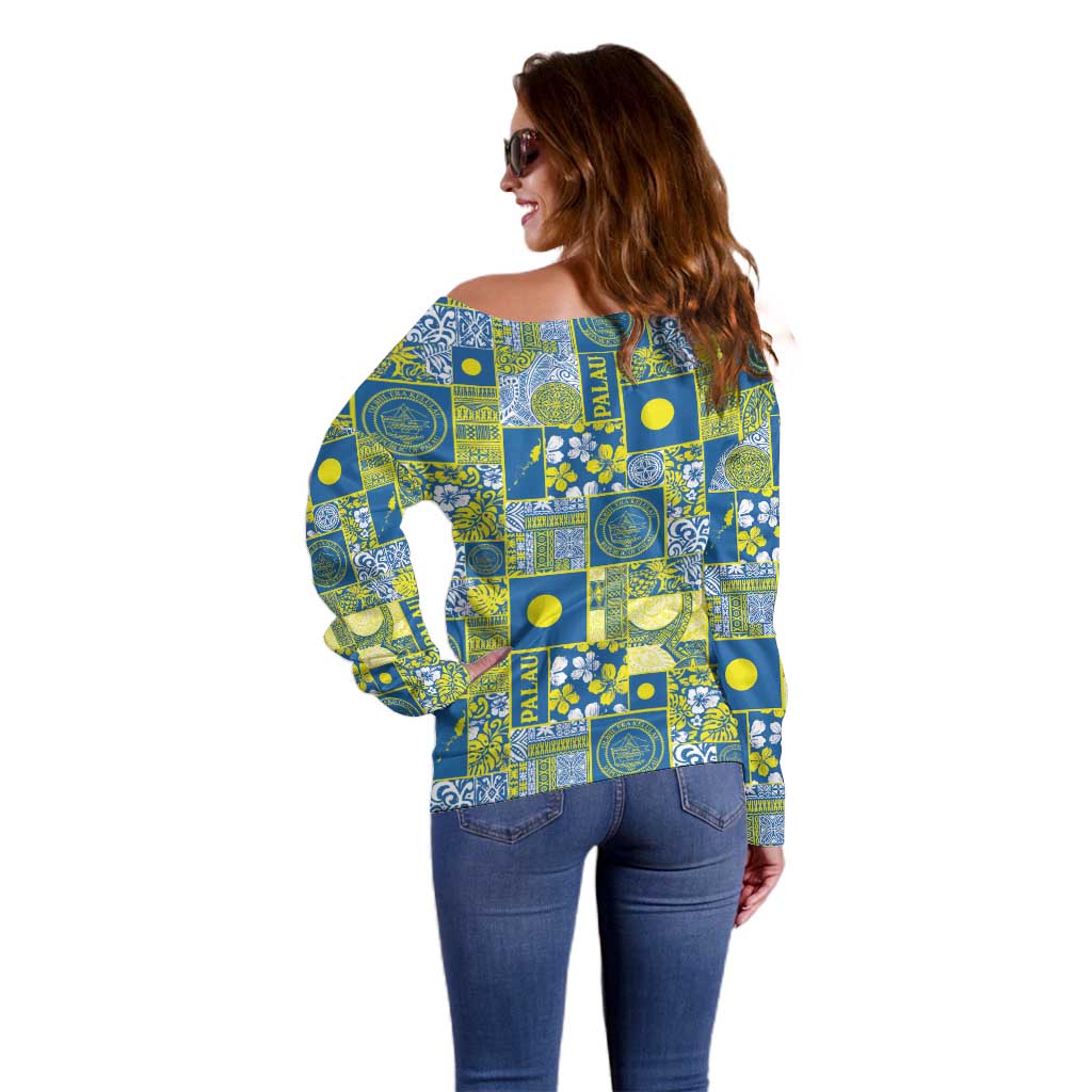 Palau Ungil Kurismas Off Shoulder Sweater Pacific Patchwork Xmas Vibes LT9 - Polynesian Pride