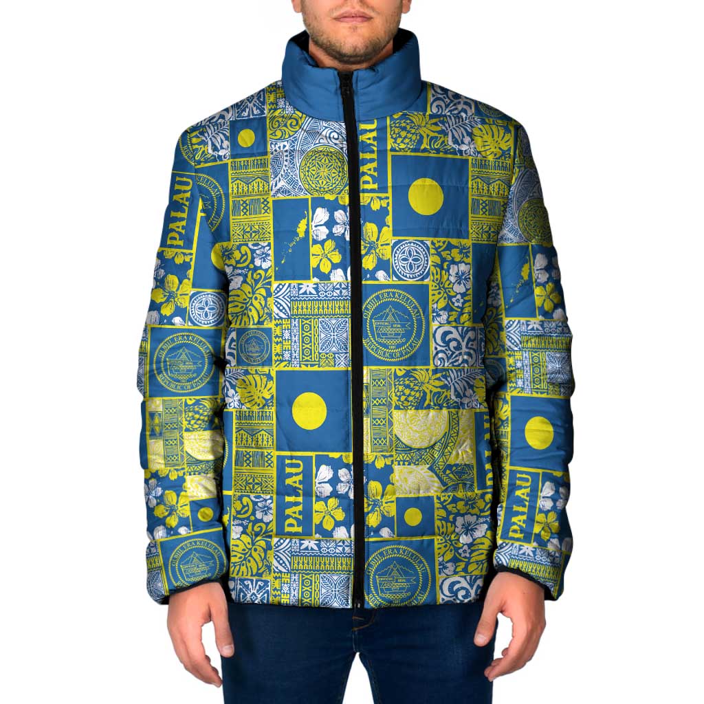 Palau Ungil Kurismas Padded Jacket Pacific Patchwork Xmas Vibes LT9 Men Green - Polynesian Pride