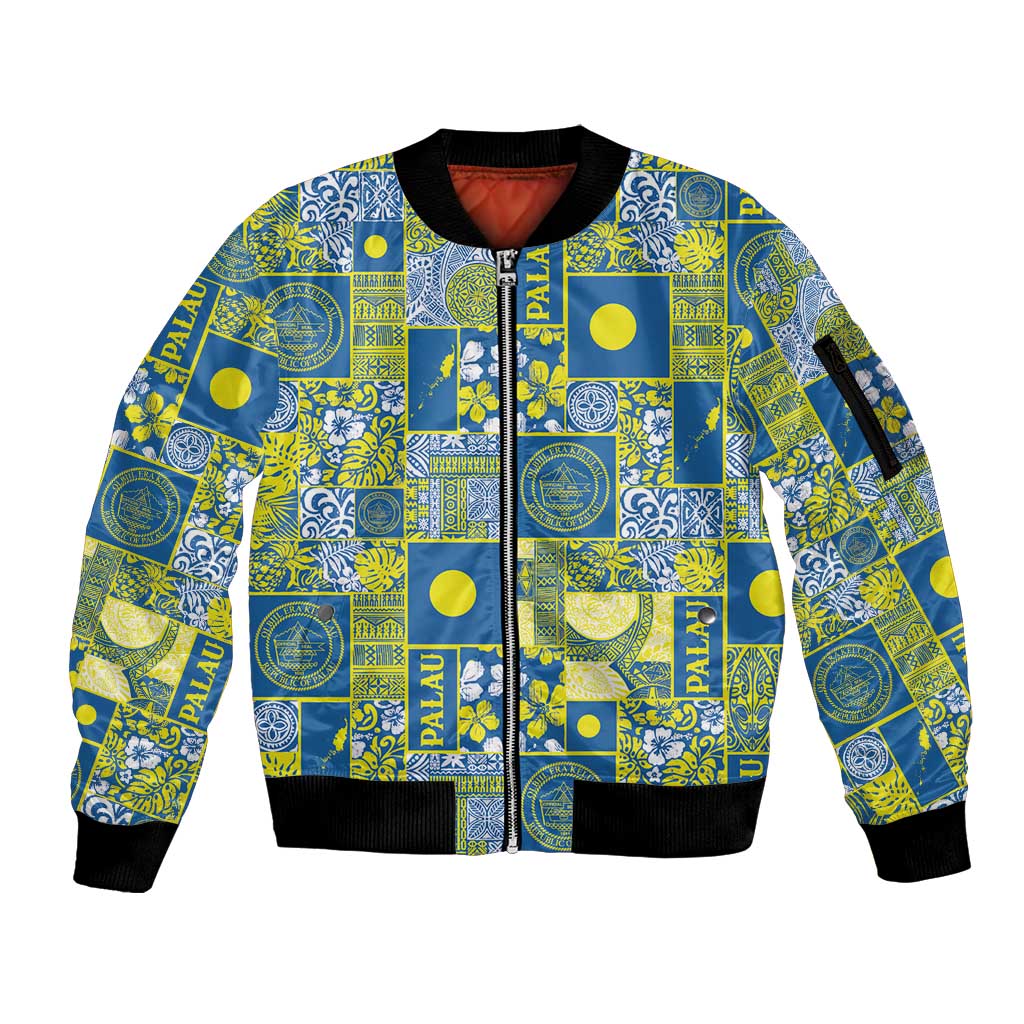 Palau Ungil Kurismas Sleeve Zip Bomber Jacket Pacific Patchwork Xmas Vibes LT9 Unisex Green - Polynesian Pride
