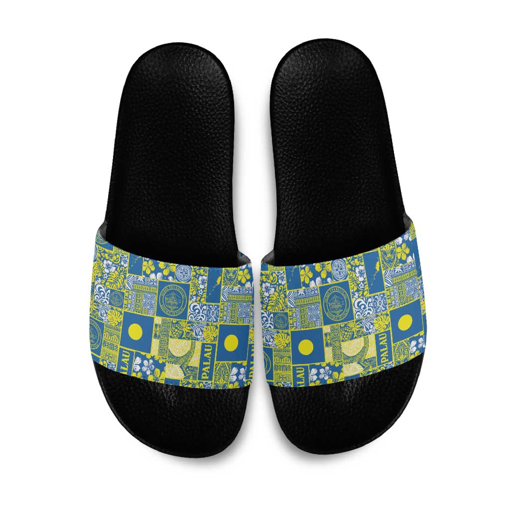 Palau Ungil Kurismas Slide Sandals Pacific Patchwork Xmas Vibes LT9 Green - Polynesian Pride