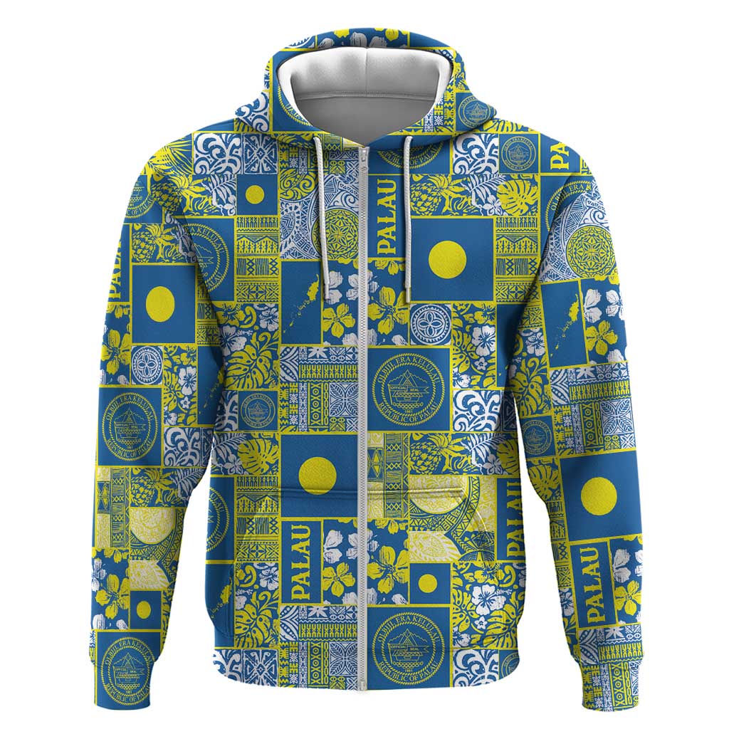 Palau Ungil Kurismas Zip Hoodie Pacific Patchwork Xmas Vibes LT9 Zip Hoodie Green - Polynesian Pride
