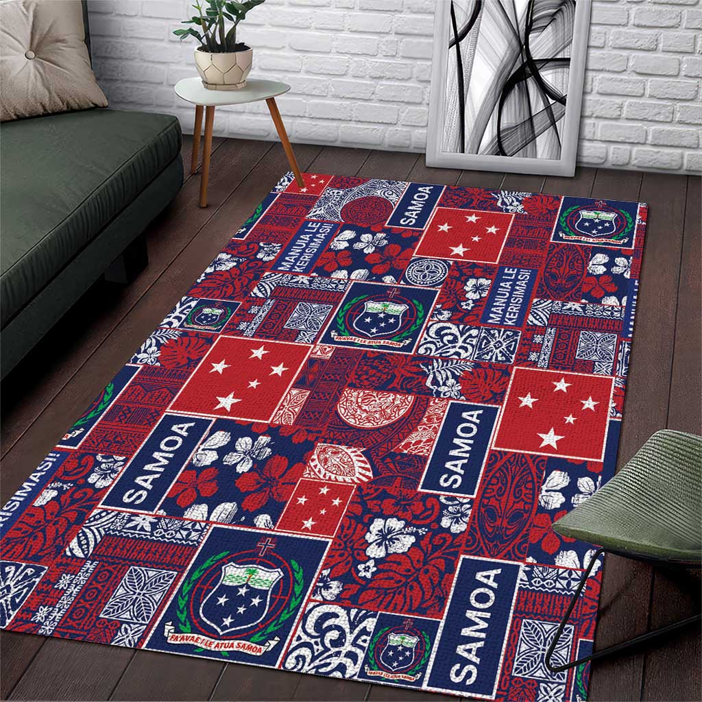 Red Samoa Manuia Le Kerisimasi Area Rug Pacific Patchwork Xmas Vibes LT9 Red - Polynesian Pride