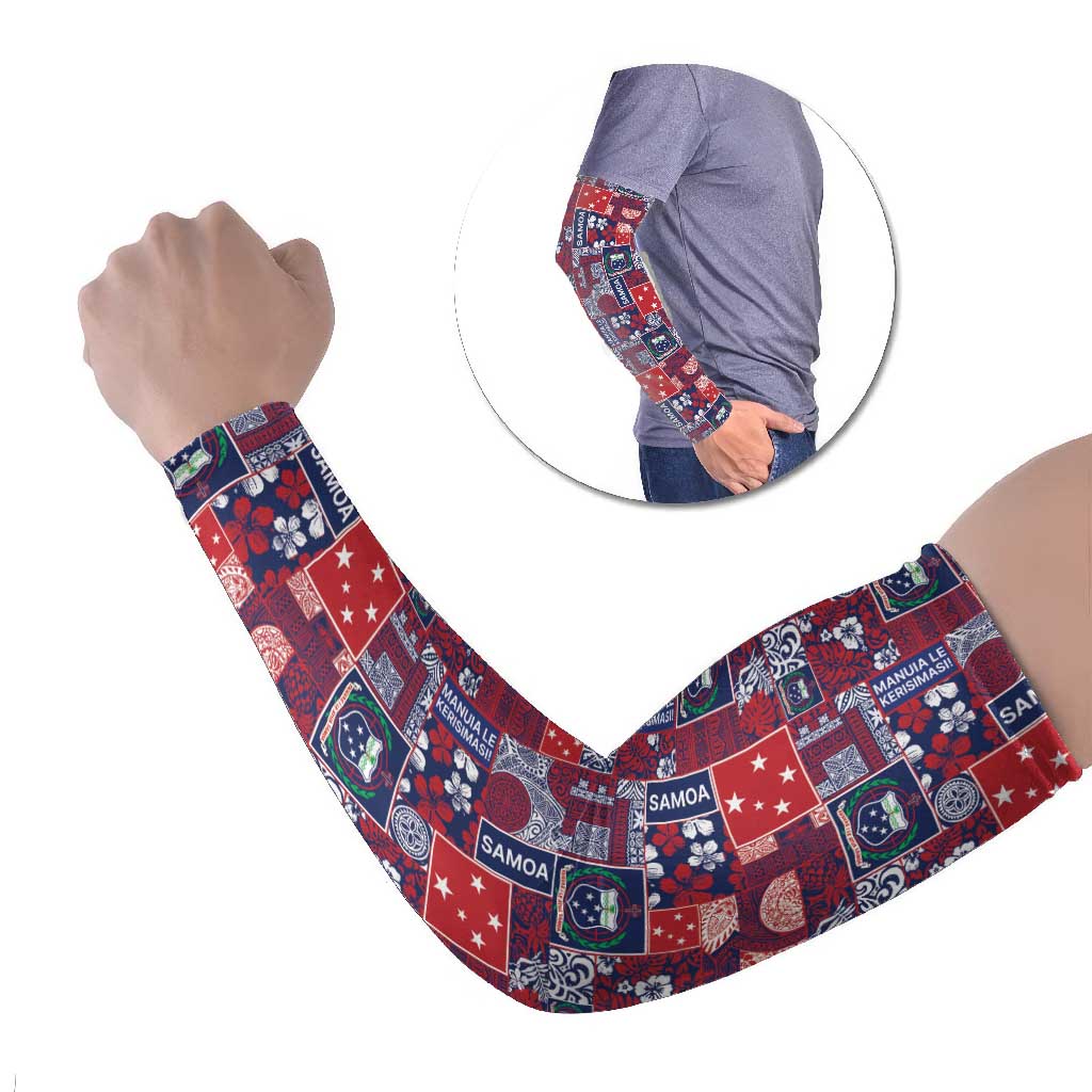 Red Samoa Manuia Le Kerisimasi Arm Sleeves Pacific Patchwork Xmas Vibes LT9 Set of 2 Red - Polynesian Pride