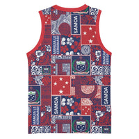 Red Samoa Manuia Le Kerisimasi Basketball Jersey Pacific Patchwork Xmas Vibes LT9 - Polynesian Pride