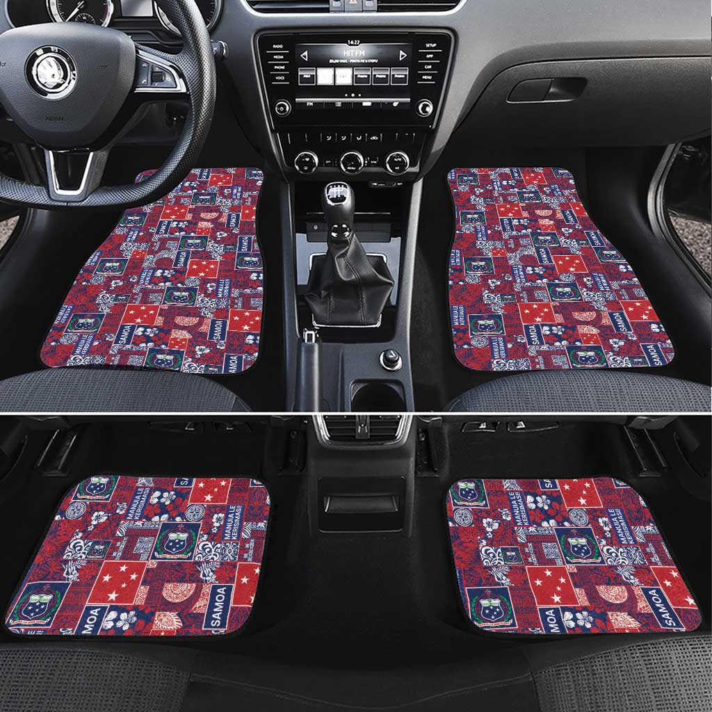 Red Samoa Manuia Le Kerisimasi Car Mats Pacific Patchwork Xmas Vibes LT9 Set 4pcs Red - Polynesian Pride