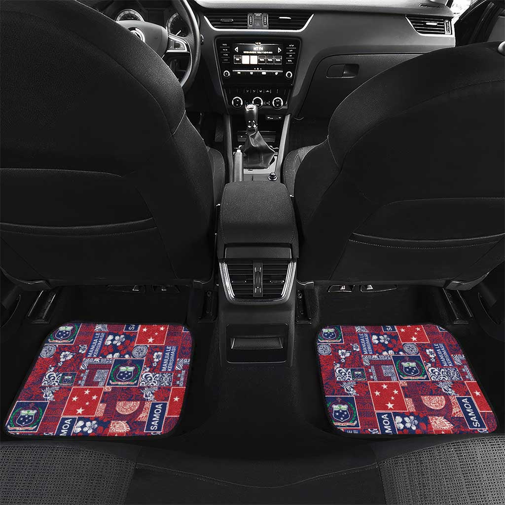 Red Samoa Manuia Le Kerisimasi Car Mats Pacific Patchwork Xmas Vibes LT9 Set 2pcs - Back Red - Polynesian Pride