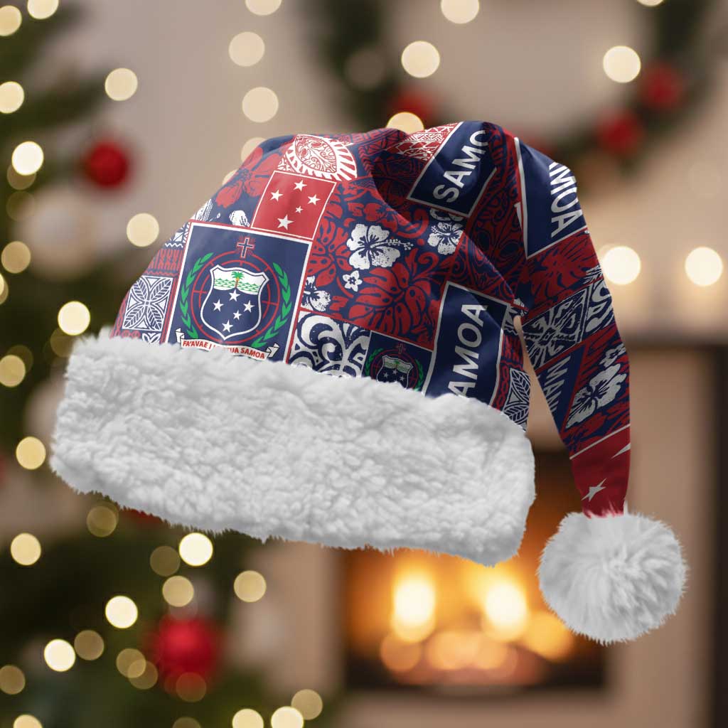 Red Samoa Manuia Le Kerisimasi Christmas Santa Hat Pacific Patchwork Xmas Vibes LT9 With Fur Red - Polynesian Pride