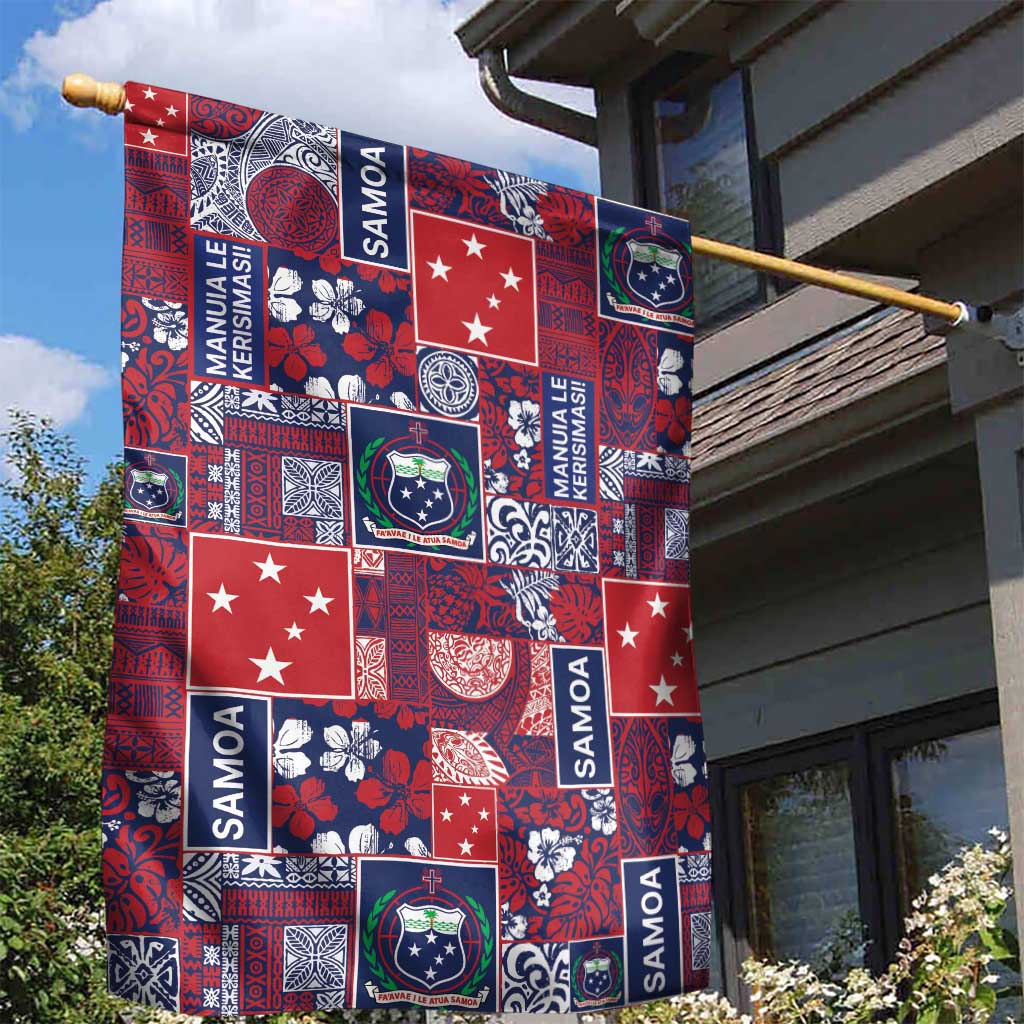 Red Samoa Manuia Le Kerisimasi Garden Flag Pacific Patchwork Xmas Vibes LT9 - Polynesian Pride