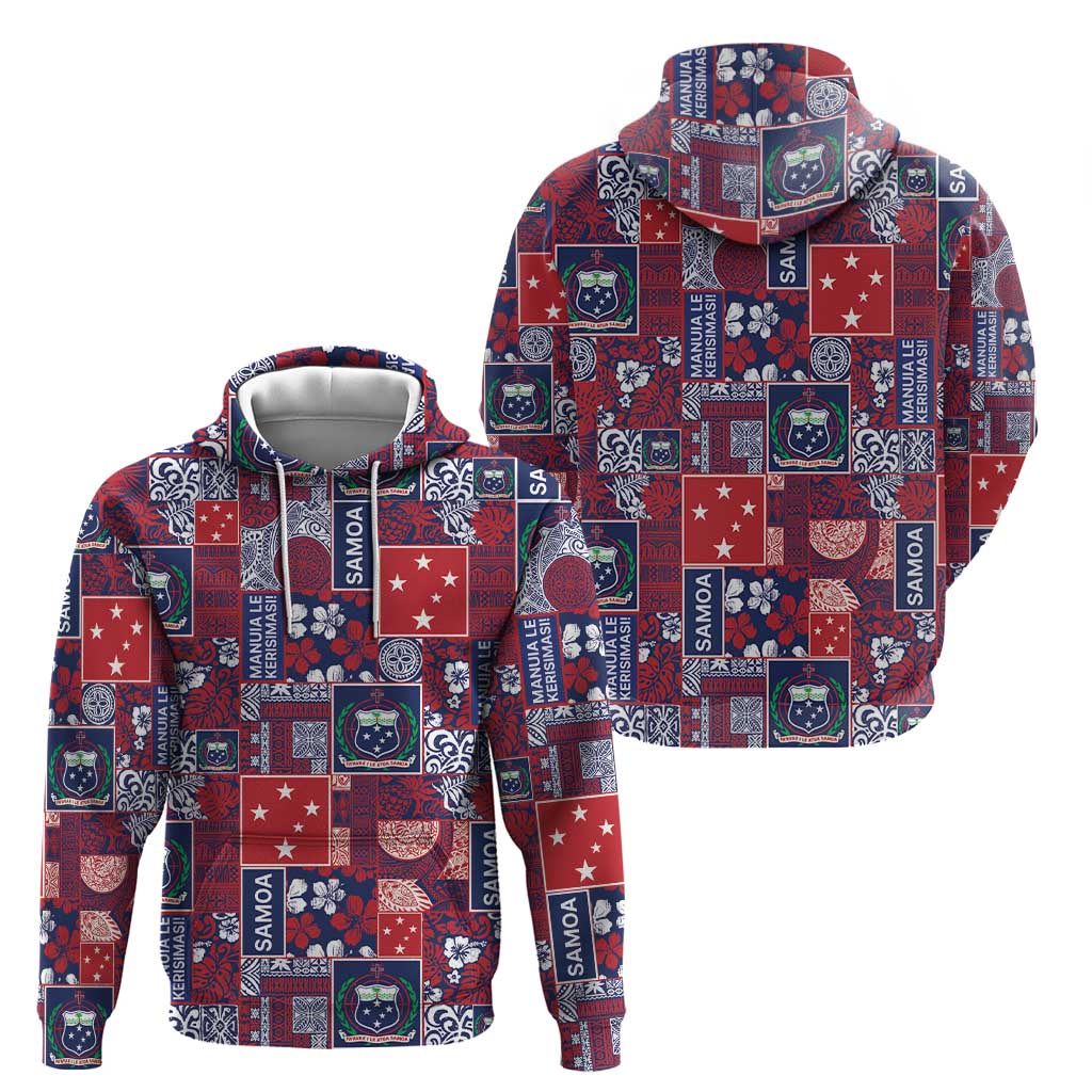 Red Samoa Manuia Le Kerisimasi Hoodie Pacific Patchwork Xmas Vibes LT9 - Polynesian Pride