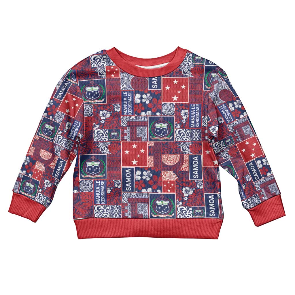 Red Samoa Manuia Le Kerisimasi Kid Ugly Christmas Sweater Pacific Patchwork Xmas Vibes LT9 Kid Red - Polynesian Pride