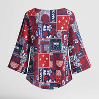 Red Samoa Manuia Le Kerisimasi Kimono Sleeve Blouse Pacific Patchwork Xmas Vibes LT9 - Polynesian Pride