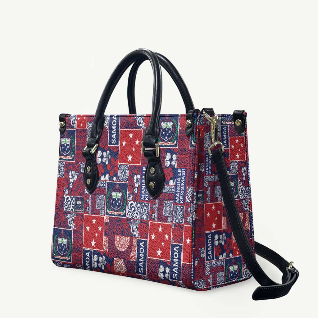 Red Samoa Manuia Le Kerisimasi Leather Bag Pacific Patchwork Xmas Vibes LT9 Red - Polynesian Pride