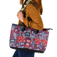 Red Samoa Manuia Le Kerisimasi Leather Tote Bag Pacific Patchwork Xmas Vibes LT9 Red - Polynesian Pride