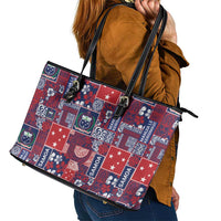 Red Samoa Manuia Le Kerisimasi Leather Tote Bag Pacific Patchwork Xmas Vibes LT9 - Polynesian Pride