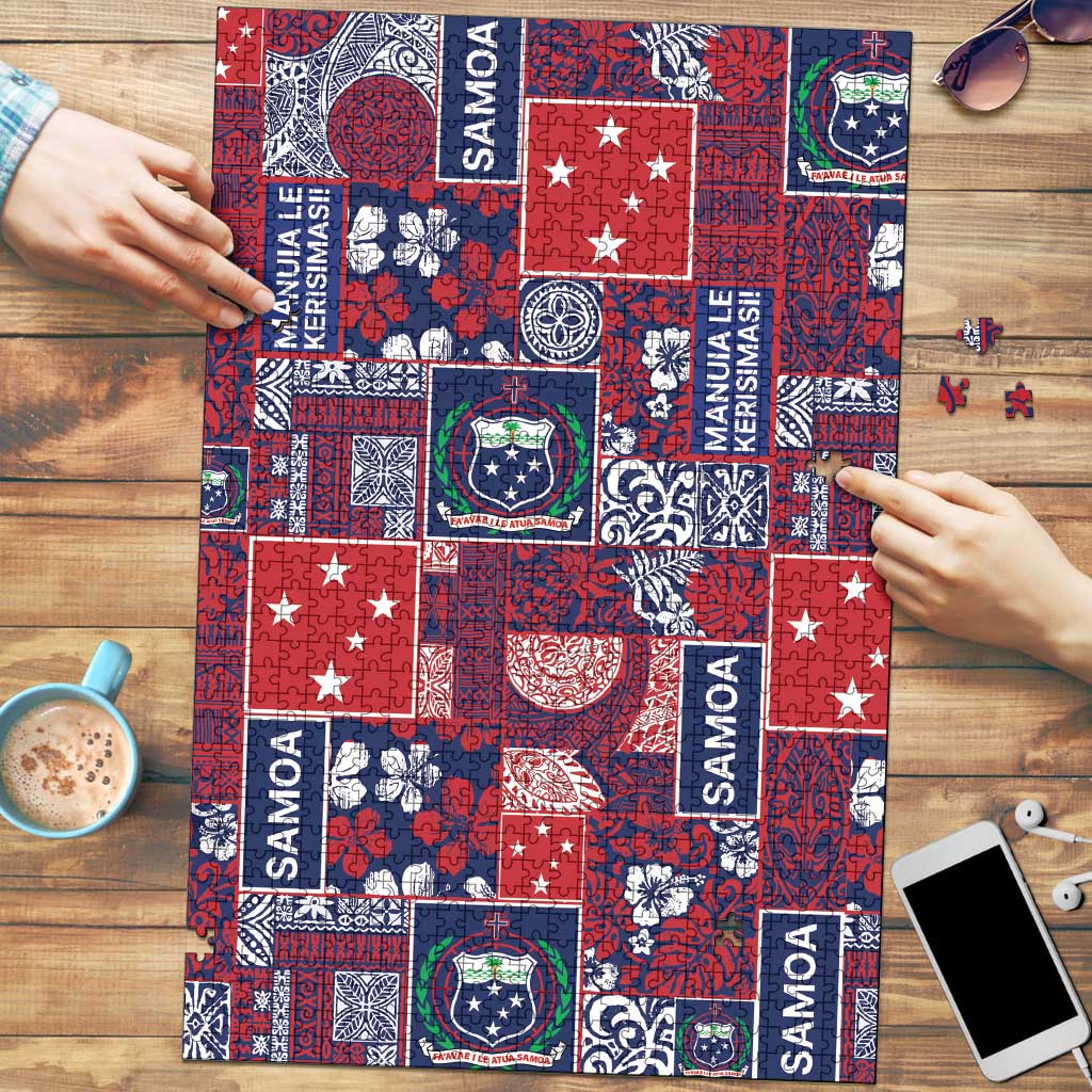 Red Samoa Manuia Le Kerisimasi Puzzle Pacific Patchwork Xmas Vibes LT9 Red - Polynesian Pride