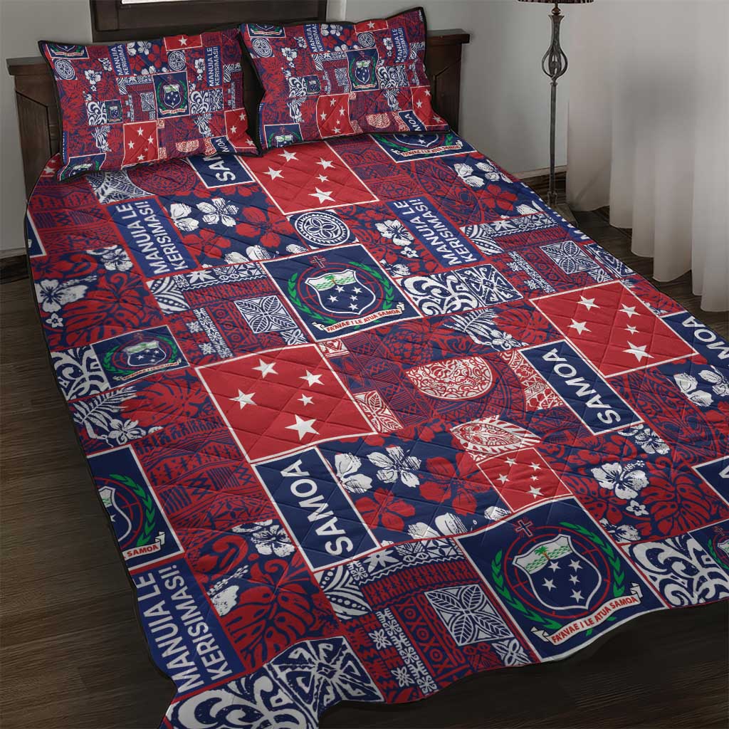 Red Samoa Manuia Le Kerisimasi Quilt Bed Set Pacific Patchwork Xmas Vibes LT9 Red - Polynesian Pride