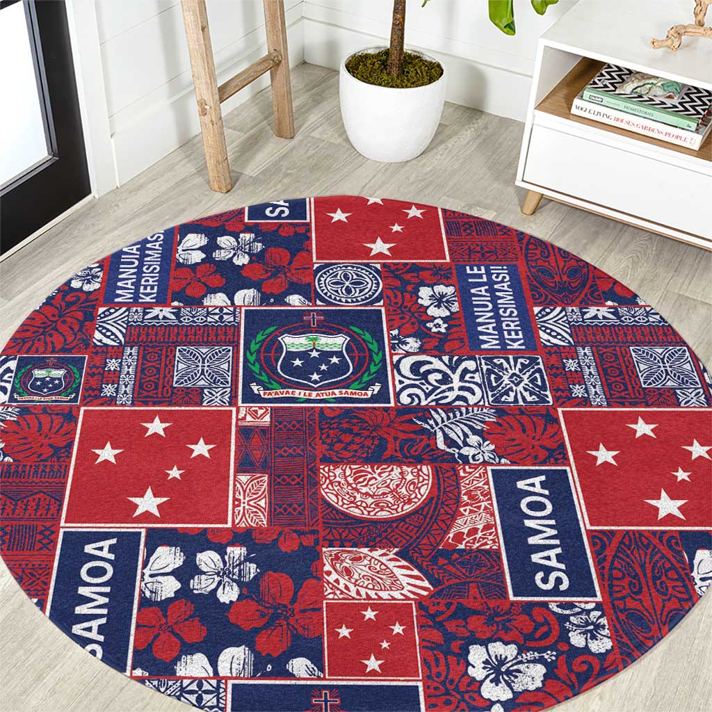 Red Samoa Manuia Le Kerisimasi Round Carpet Pacific Patchwork Xmas Vibes LT9 Red - Polynesian Pride