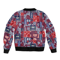 Red Samoa Manuia Le Kerisimasi Sleeve Zip Bomber Jacket Pacific Patchwork Xmas Vibes LT9 - Polynesian Pride