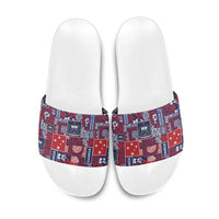 Red Samoa Manuia Le Kerisimasi Slide Sandals Pacific Patchwork Xmas Vibes LT9 Red - Polynesian Pride