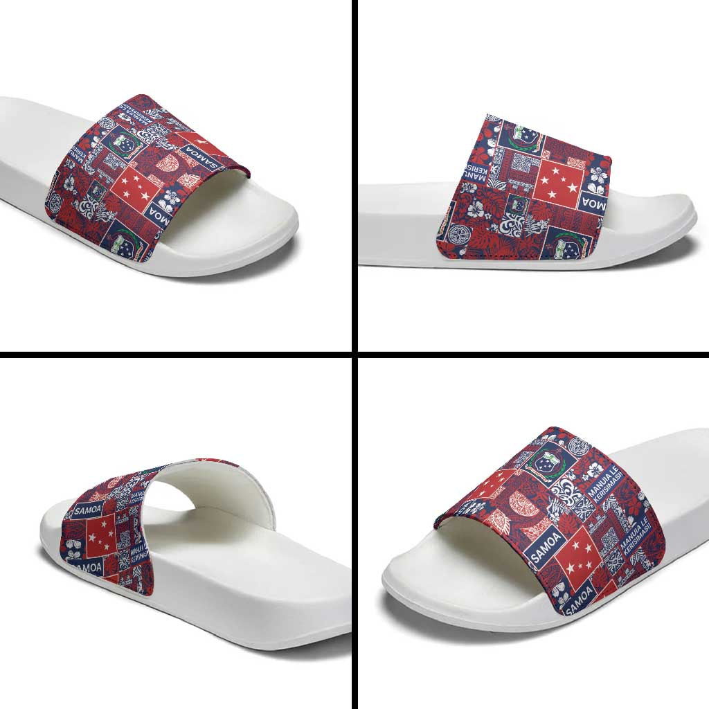 Red Samoa Manuia Le Kerisimasi Slide Sandals Pacific Patchwork Xmas Vibes LT9 - Polynesian Pride