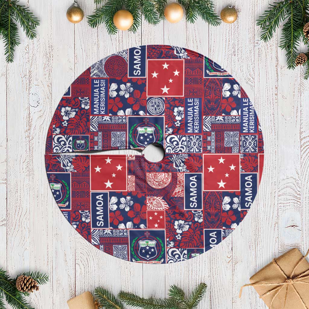 Red Samoa Manuia Le Kerisimasi Tree Skirt Pacific Patchwork Xmas Vibes LT9 Casual Red - Polynesian Pride