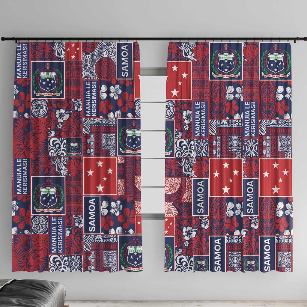 Red Samoa Manuia Le Kerisimasi Window Curtain Pacific Patchwork Xmas Vibes LT9 With Hooks Red - Polynesian Pride