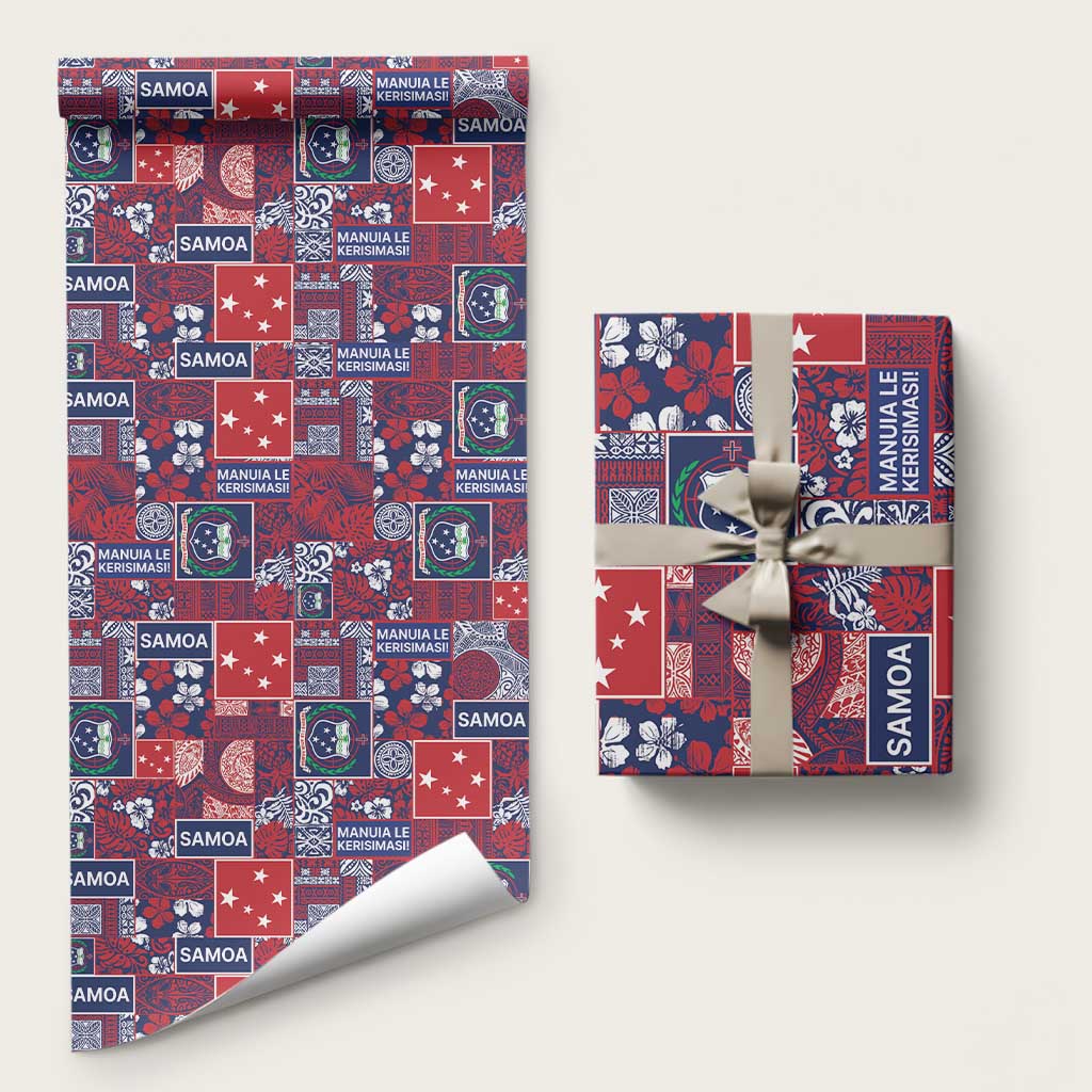 Red Samoa Manuia Le Kerisimasi Wrapping Paper Pacific Patchwork Xmas Vibes LT9 58" × 23" Red - Polynesian Pride