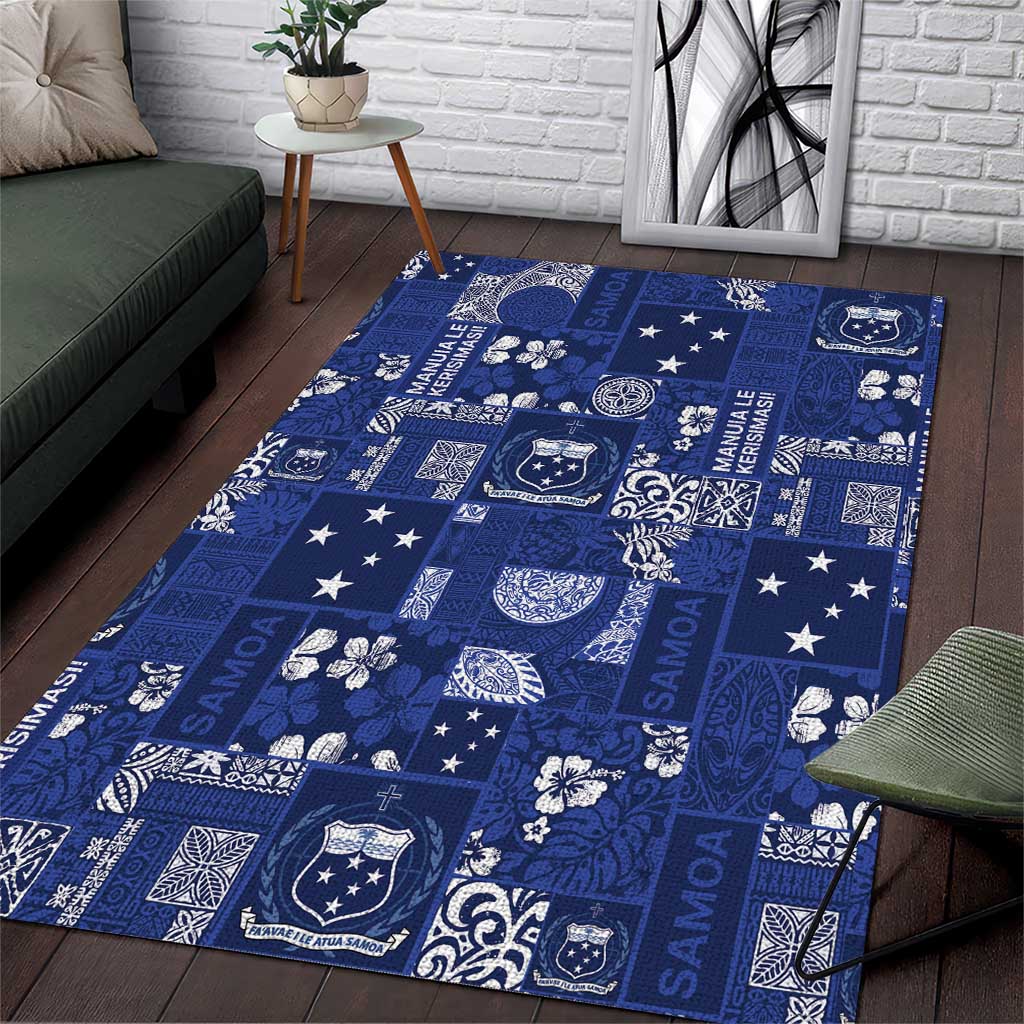 Blue Samoa Manuia Le Kerisimasi Area Rug Pacific Patchwork Xmas Vibes LT9 Blue - Polynesian Pride