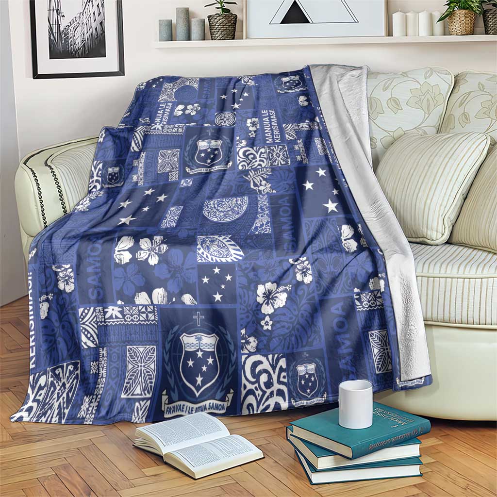 Blue Samoa Manuia Le Kerisimasi Blanket Pacific Patchwork Xmas Vibes LT9 Blue - Polynesian Pride