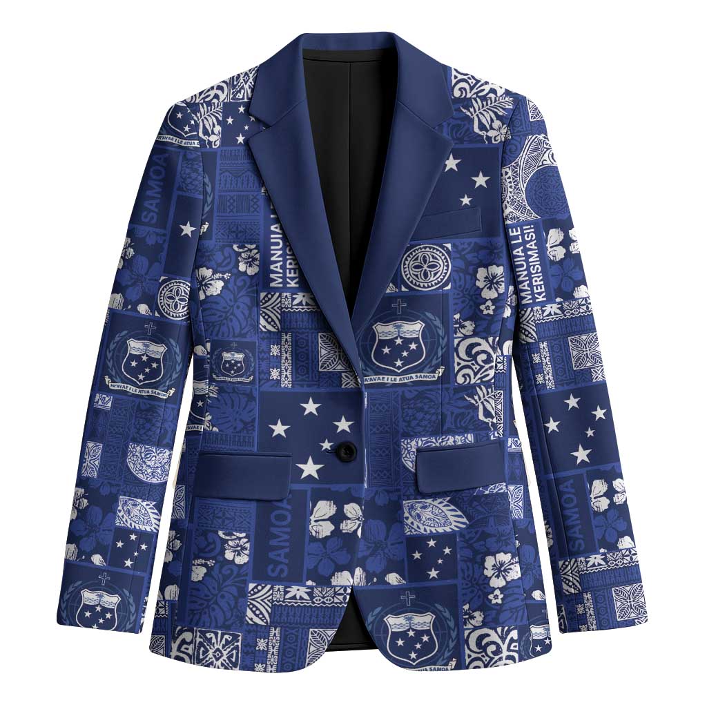 Blue Samoa Manuia Le Kerisimasi Blazer Pacific Patchwork Xmas Vibes LT9 Unisex Blue - Polynesian Pride