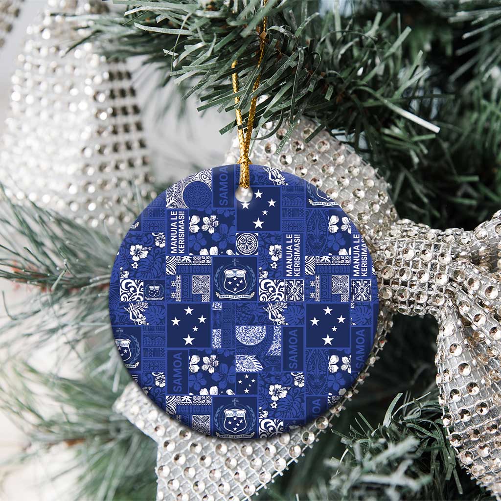 Blue Samoa Manuia Le Kerisimasi Ceramic Ornament Pacific Patchwork Xmas Vibes LT9 - Polynesian Pride