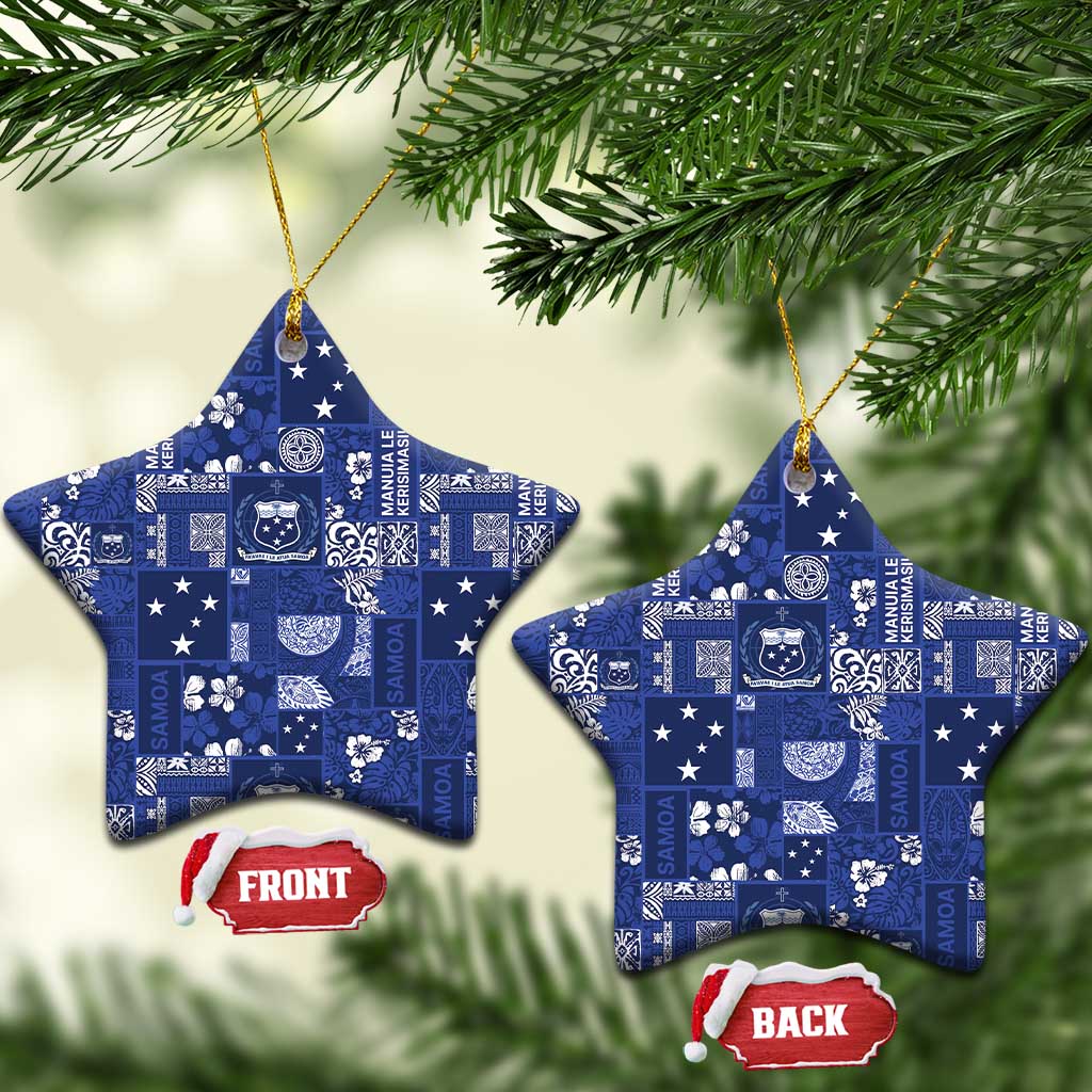 Blue Samoa Manuia Le Kerisimasi Ceramic Ornament Pacific Patchwork Xmas Vibes LT9 Star Blue - Polynesian Pride