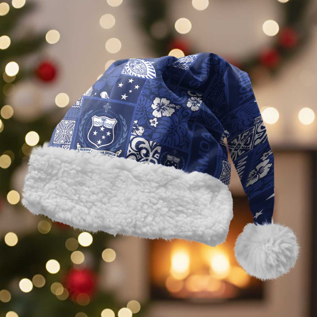 Blue Samoa Manuia Le Kerisimasi Christmas Santa Hat Pacific Patchwork Xmas Vibes LT9 With Fur Blue - Polynesian Pride