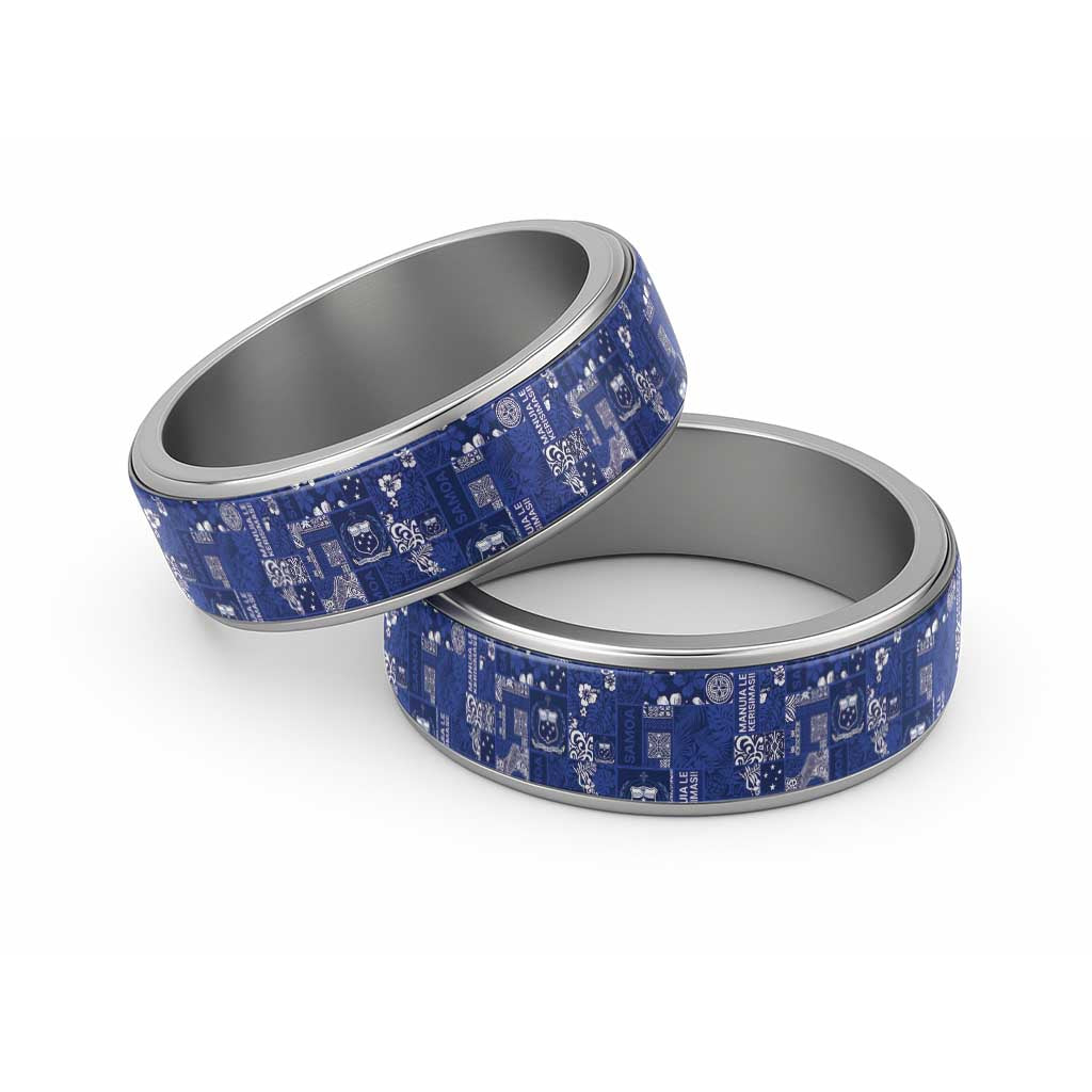 Blue Samoa Manuia Le Kerisimasi Classic Ring Pacific Patchwork Xmas Vibes LT9 Sliver Blue - Polynesian Pride