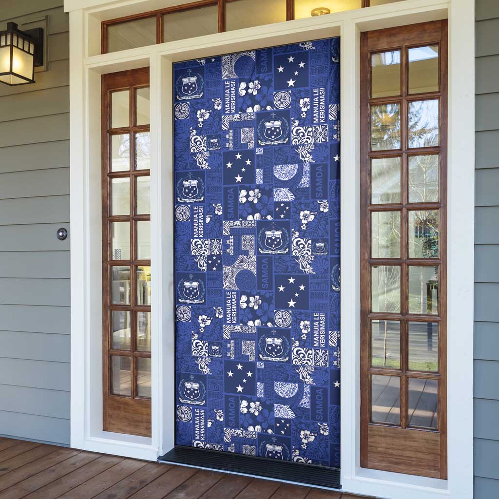 Blue Samoa Manuia Le Kerisimasi Door Cover Pacific Patchwork Xmas Vibes LT9 - Polynesian Pride