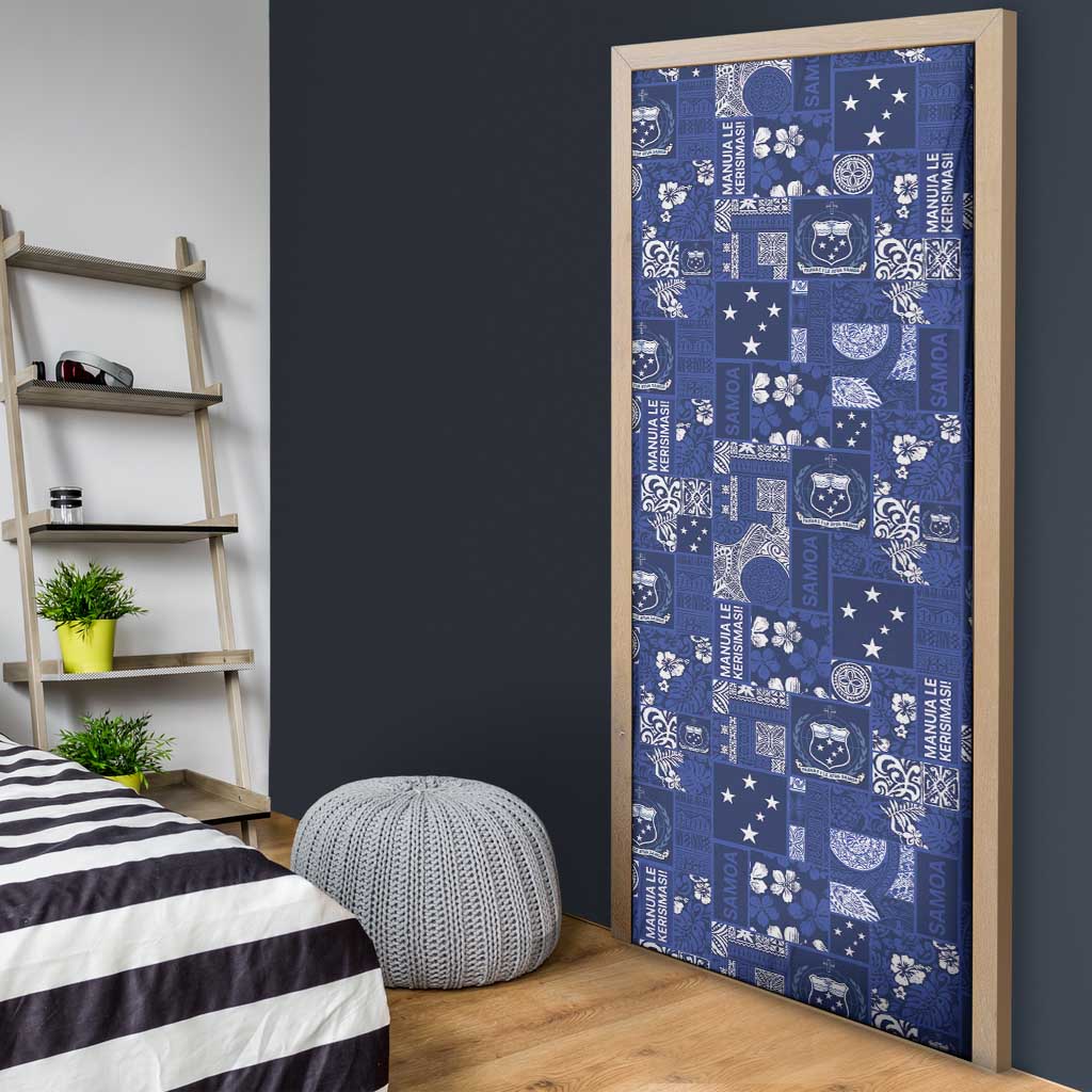Blue Samoa Manuia Le Kerisimasi Door Cover Pacific Patchwork Xmas Vibes LT9 - Polynesian Pride
