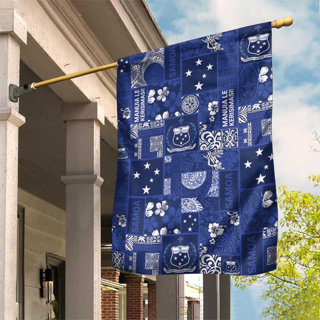 Blue Samoa Manuia Le Kerisimasi Garden Flag Pacific Patchwork Xmas Vibes LT9 House Flag Blue - Polynesian Pride