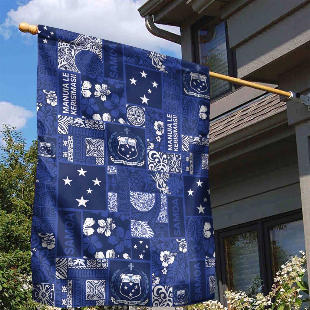 Blue Samoa Manuia Le Kerisimasi Garden Flag Pacific Patchwork Xmas Vibes LT9 - Polynesian Pride