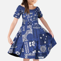 Blue Samoa Manuia Le Kerisimasi Kid Short Sleeve Dress Pacific Patchwork Xmas Vibes LT9 KID Blue - Polynesian Pride