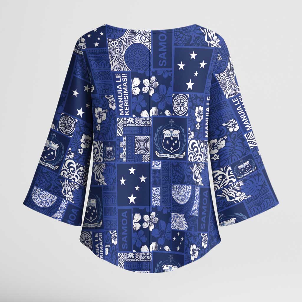 Blue Samoa Manuia Le Kerisimasi Kimono Sleeve Blouse Pacific Patchwork Xmas Vibes LT9 - Polynesian Pride
