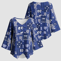 Blue Samoa Manuia Le Kerisimasi Kimono Sleeve Blouse Pacific Patchwork Xmas Vibes LT9 - Polynesian Pride