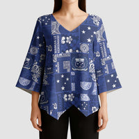 Blue Samoa Manuia Le Kerisimasi Kimono Sleeve Blouse Pacific Patchwork Xmas Vibes LT9 - Polynesian Pride