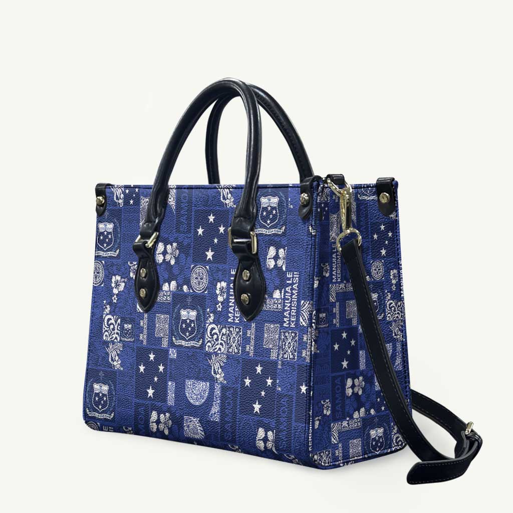 Blue Samoa Manuia Le Kerisimasi Leather Bag Pacific Patchwork Xmas Vibes LT9 Blue - Polynesian Pride