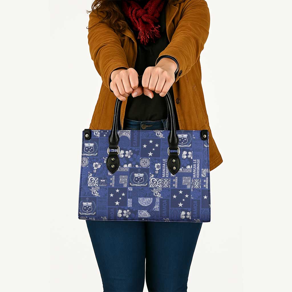Blue Samoa Manuia Le Kerisimasi Leather Bag Pacific Patchwork Xmas Vibes LT9 - Polynesian Pride