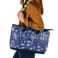 Blue Samoa Manuia Le Kerisimasi Leather Tote Bag Pacific Patchwork Xmas Vibes LT9 Blue - Polynesian Pride